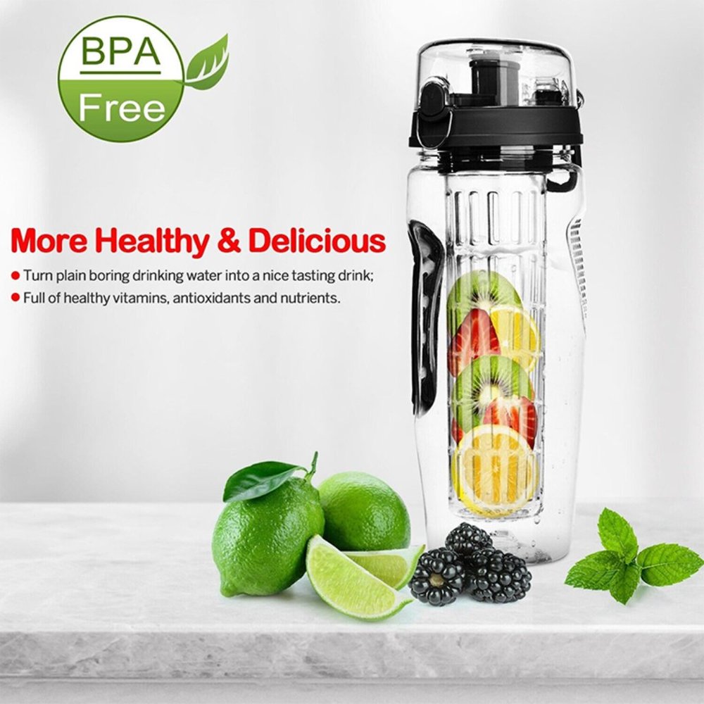 NWOT 32oz Tritan Infusion Water Bottle w/Flip Top Lid & Anti-Slip Grip BPA Free